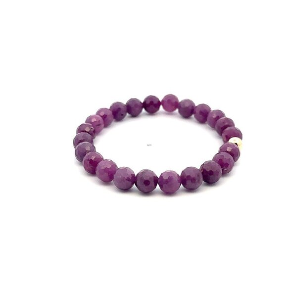 Natural Ruby Gemstones 6 -6.5mm Stretchable Bracelet 18k Gold Bead Charm - Picture 5 of 5